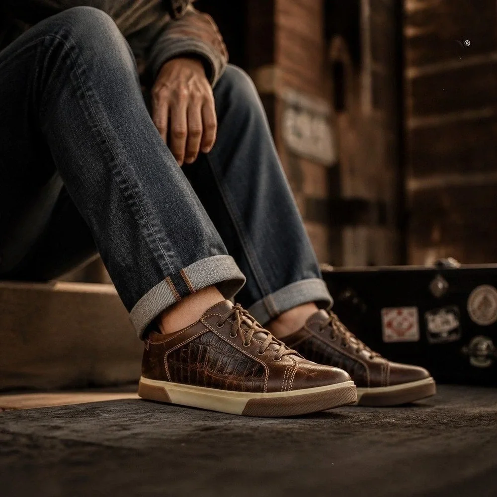 Durango Music City Leather Sneakers 11 Brown Gator‎ Embossed Western Lacer Mens